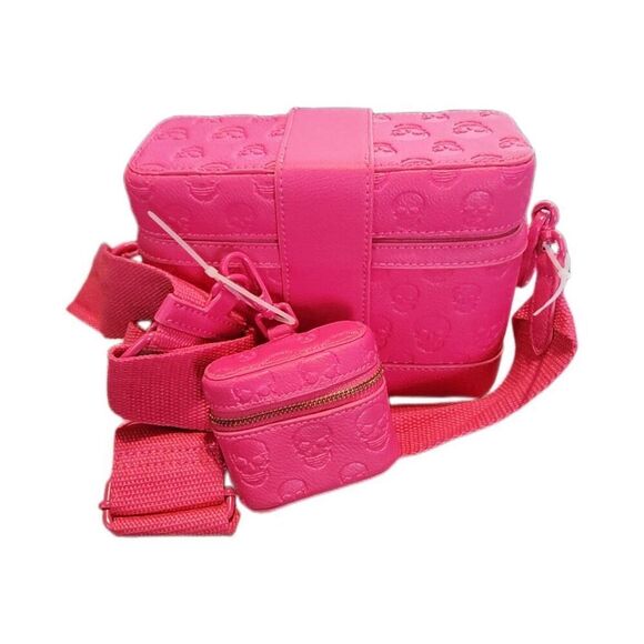 NWT~BETSEY JOHNSON Hot Pink Skull Boss Vanity Bag - Picture 2 of 7